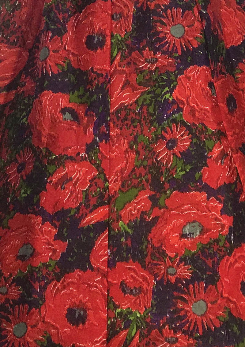 Late 1950s Early 1960s Red Floral Silk Designer Party Dress- New!