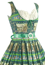 Late 1950s Scenic French Novelty Print Cotton Dress- New!