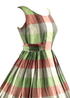 Vintage 1950s Green and Pink Plaid Chiffon Dress- NEW!