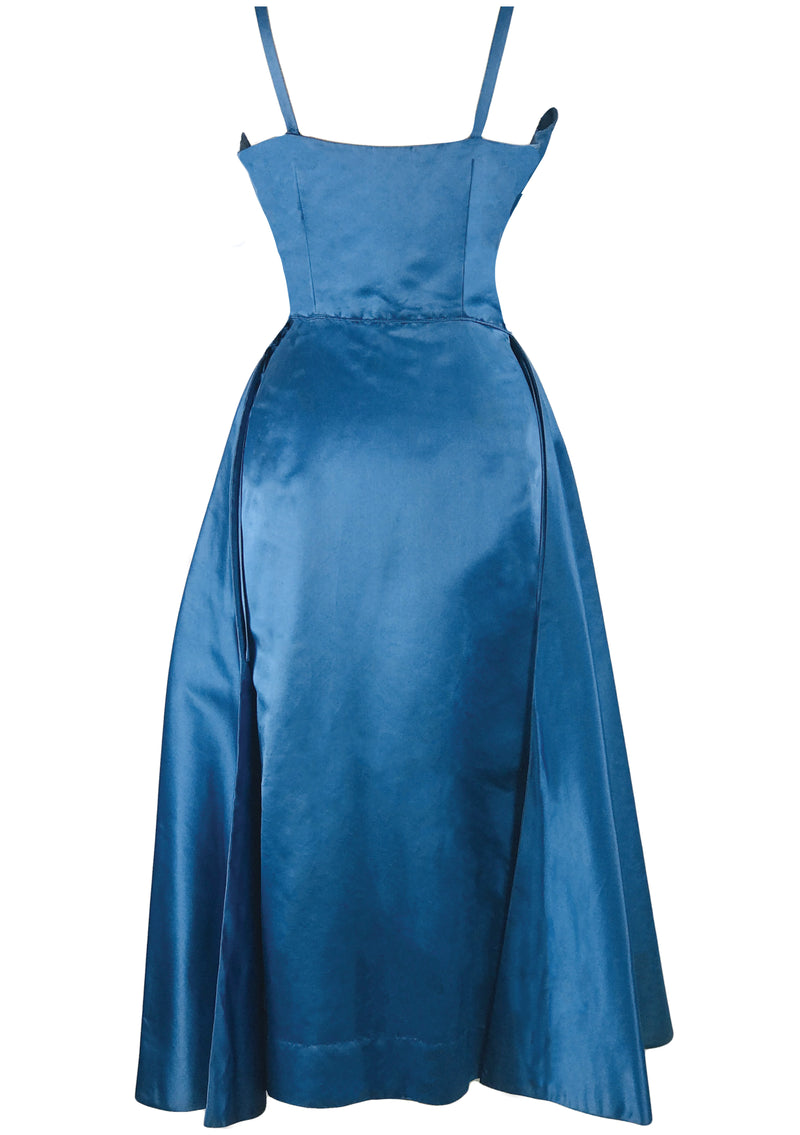 Amazing Late 1950s Blue Silk Satin Cocktail Dress- New!
