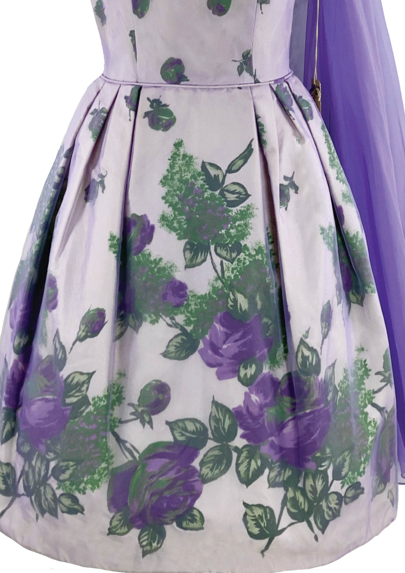 Early 1960s Purple Roses Overlay Dress New!