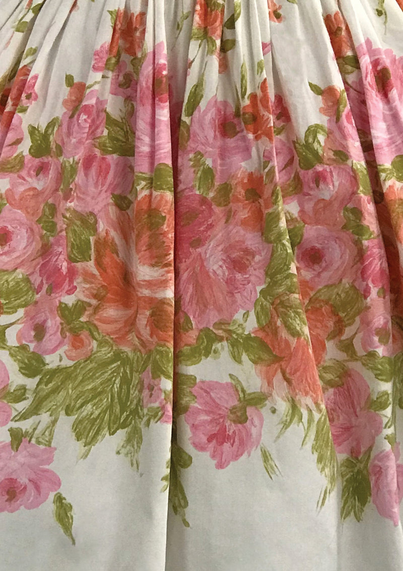 Vintage 1950s Pink and Peach Roses Border Print Cotton Dress- New!
