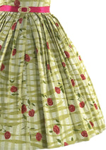 Glorious 1950s Green With Red Roses Cotton Dress- New!