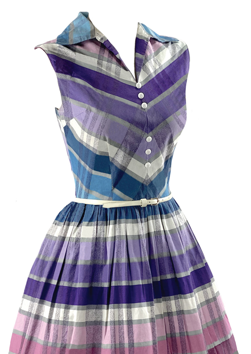 Vintage 1950s Purple, Blue & Pink Plaid Cotton Dress- NEW!