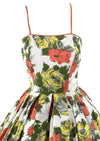Vintage 1950s Golden and Tangerine Roses Cotton Dress - New!