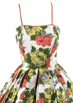 Vintage 1950s Golden and Tangerine Roses Cotton Dress - New!