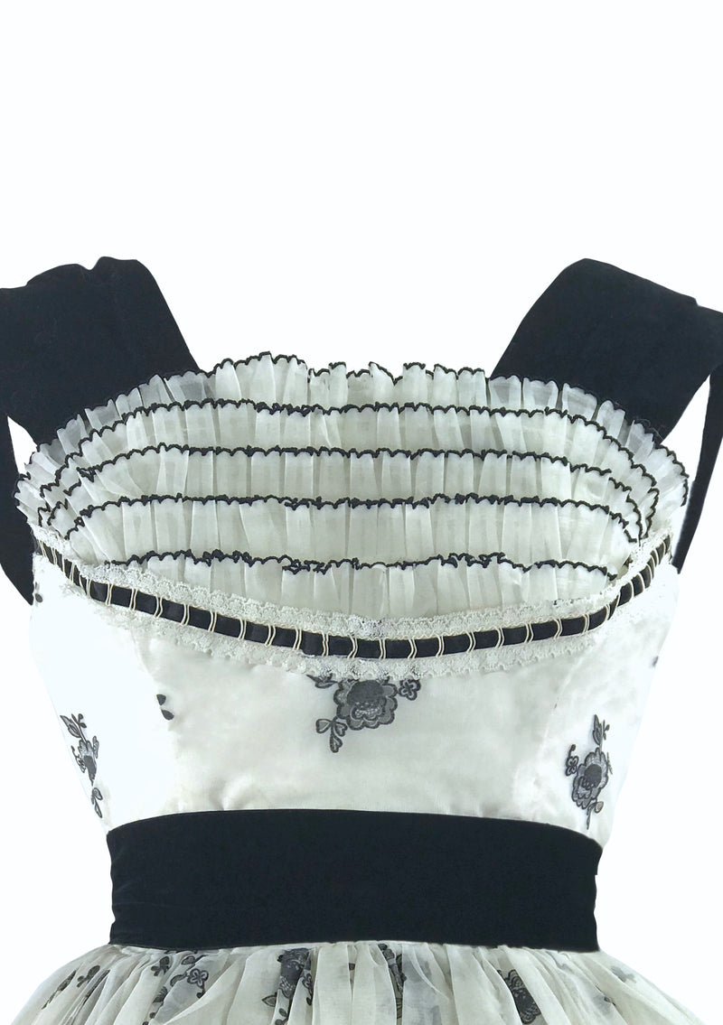 Vintage 1950s B&W Flocked Chiffon Party Dress - New!