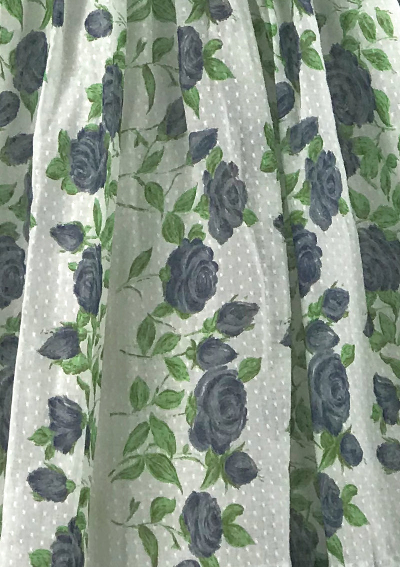 Vintage 1950s Trailing Blue Roses Swiss Dot Dress- New!