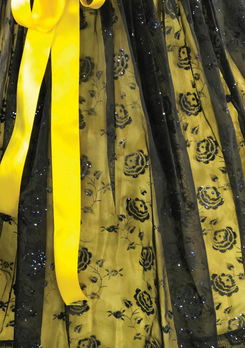 Gorgeous 1950s Black Flocked Glitter Chiffon Party Dress - New!