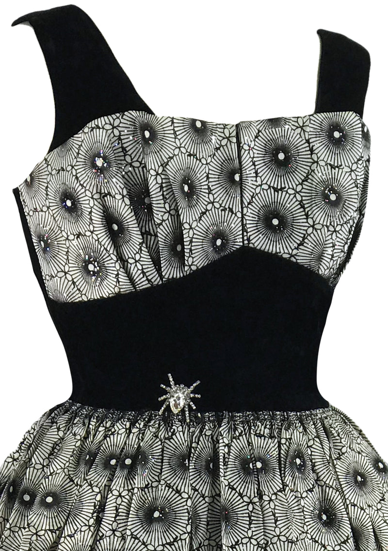 Vintage 1950s B&W Glitter Flocked Cocktail Dress- New!