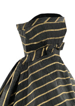 Late 1950s Designer Charcoal and Gold Stripe Cocktail Dress- New!