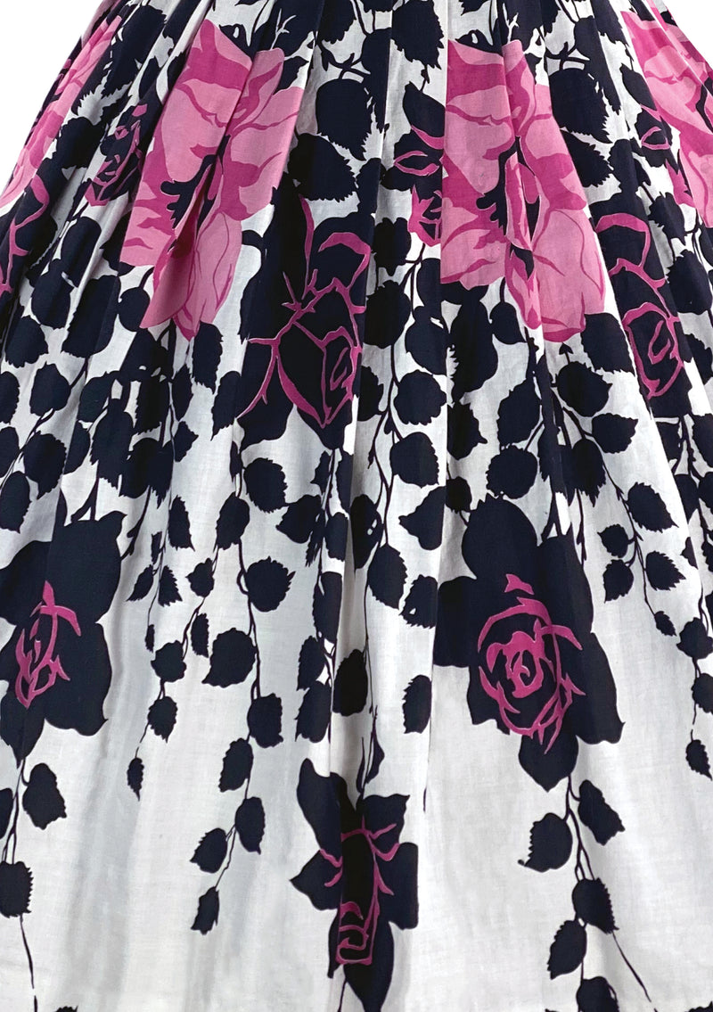 1950s Pink and Black Roses Border Print Cotton Dress- New!