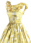 Vintage 1950s Gold and White Abstract Floral Dress - NEW!