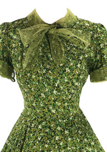 Spectacular Early 1950s Green Daisy Print Dress- New!