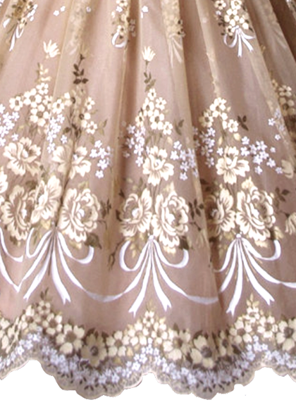 1950's Peach Painted Floral Chiffon Party Dress- New !