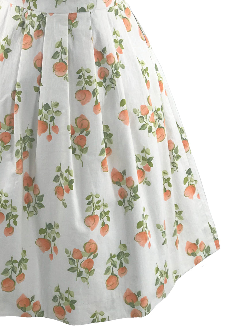 Early 1960s Orange Floral Dress on White Cotton- New!