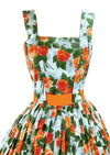 Vintage 1950s Tangerine Roses Cotton Dress- New!