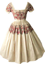 Vintage 1950s Cream Embroidered Cotton Dress  - New! (On hold)