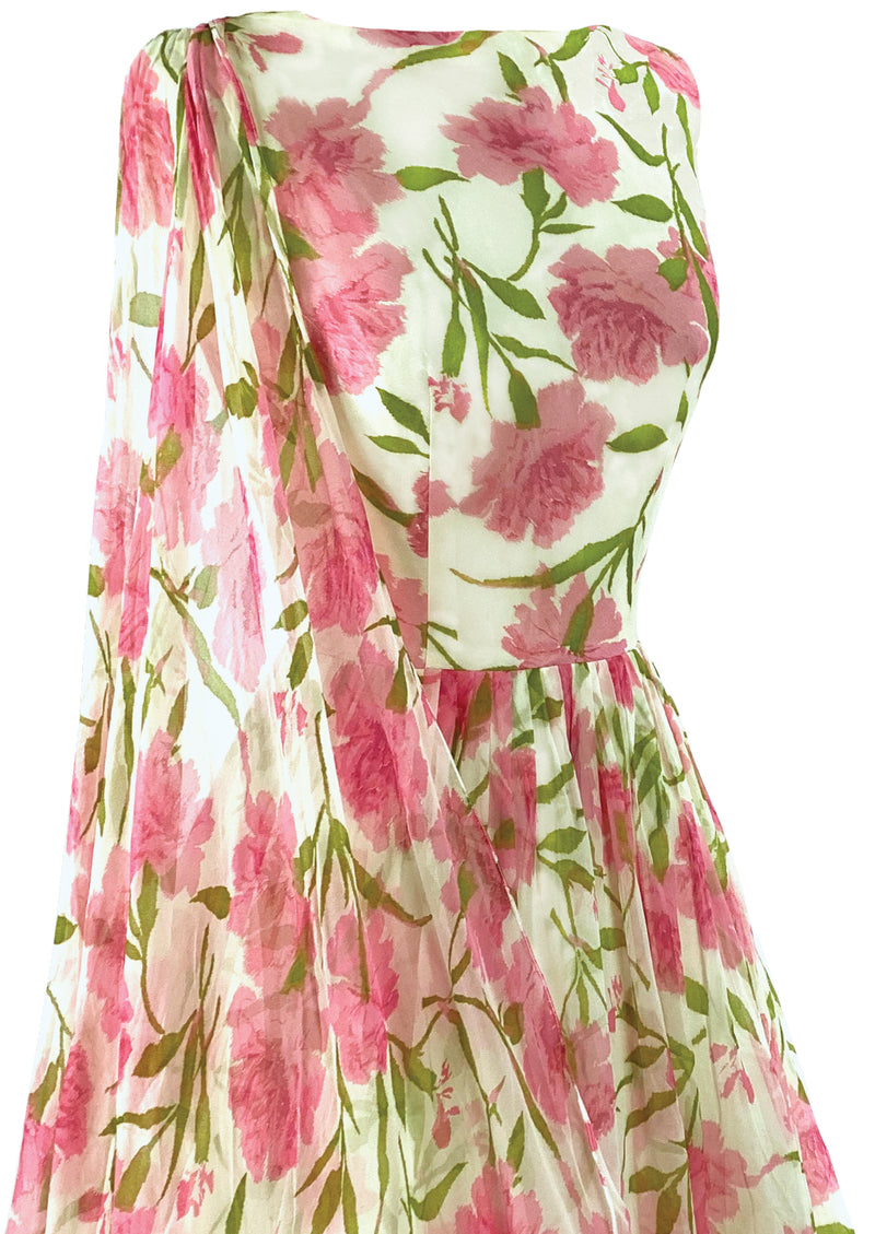 Early 1960s Pink Carnations Chiffon Dress - NEW!