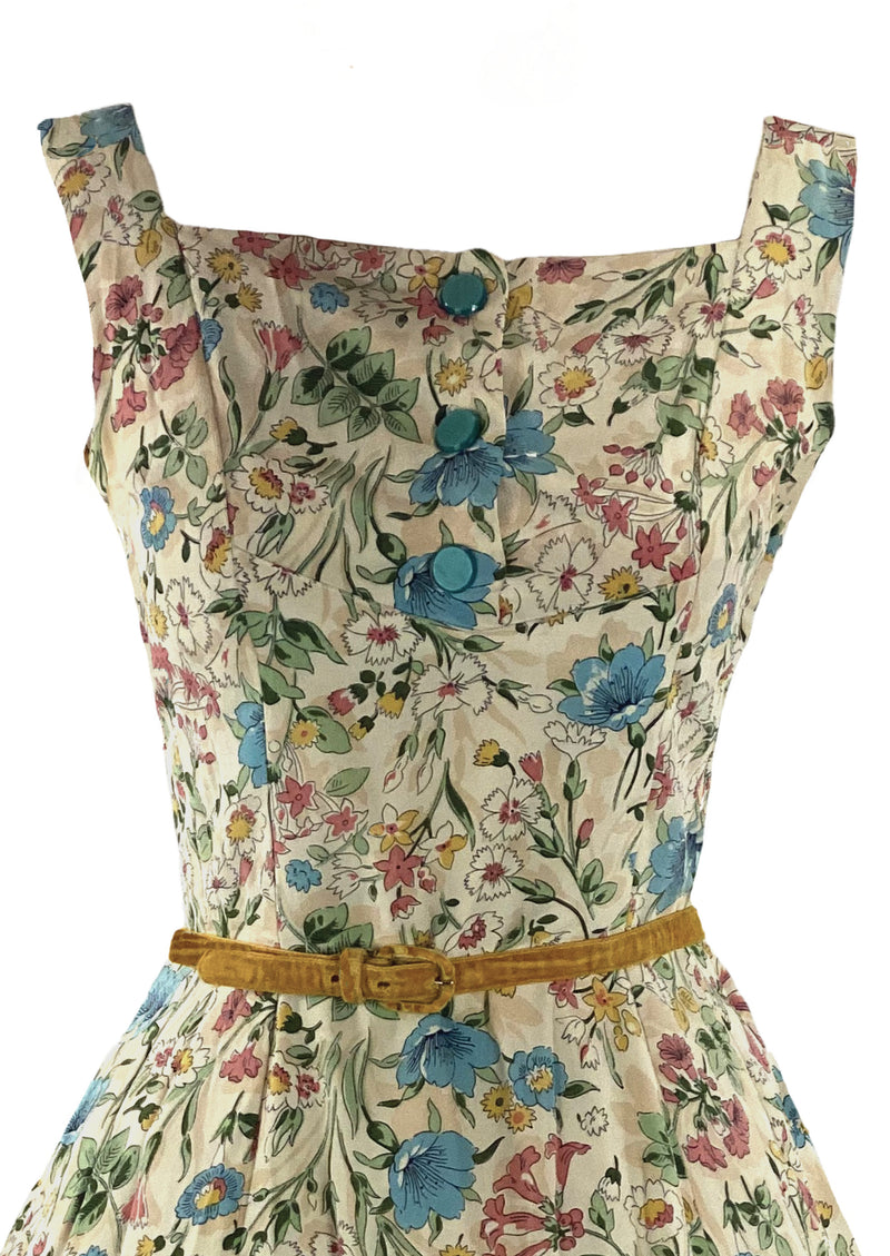 Vintage Late 1940s Field Flowers Rayon Dress- New! (ON HOLD)