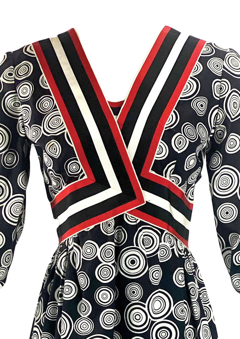 Vintage 1960s Black Optical Print Designer Dress- New!