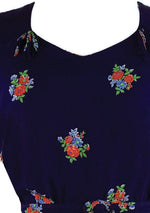 Vintage 1940s Navy Floral Rayon Blend Dress- New!