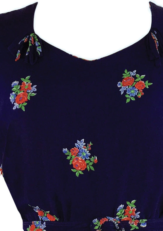Vintage 1940s Navy Floral Rayon Blend Dress- New!