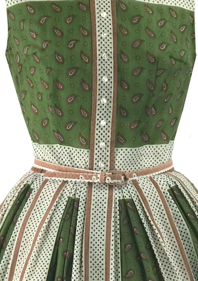 1950s Paisley Colour Block Cotton Designer Dress - New!