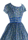 1950s Blue Floral Cotton Voile Dress - New!