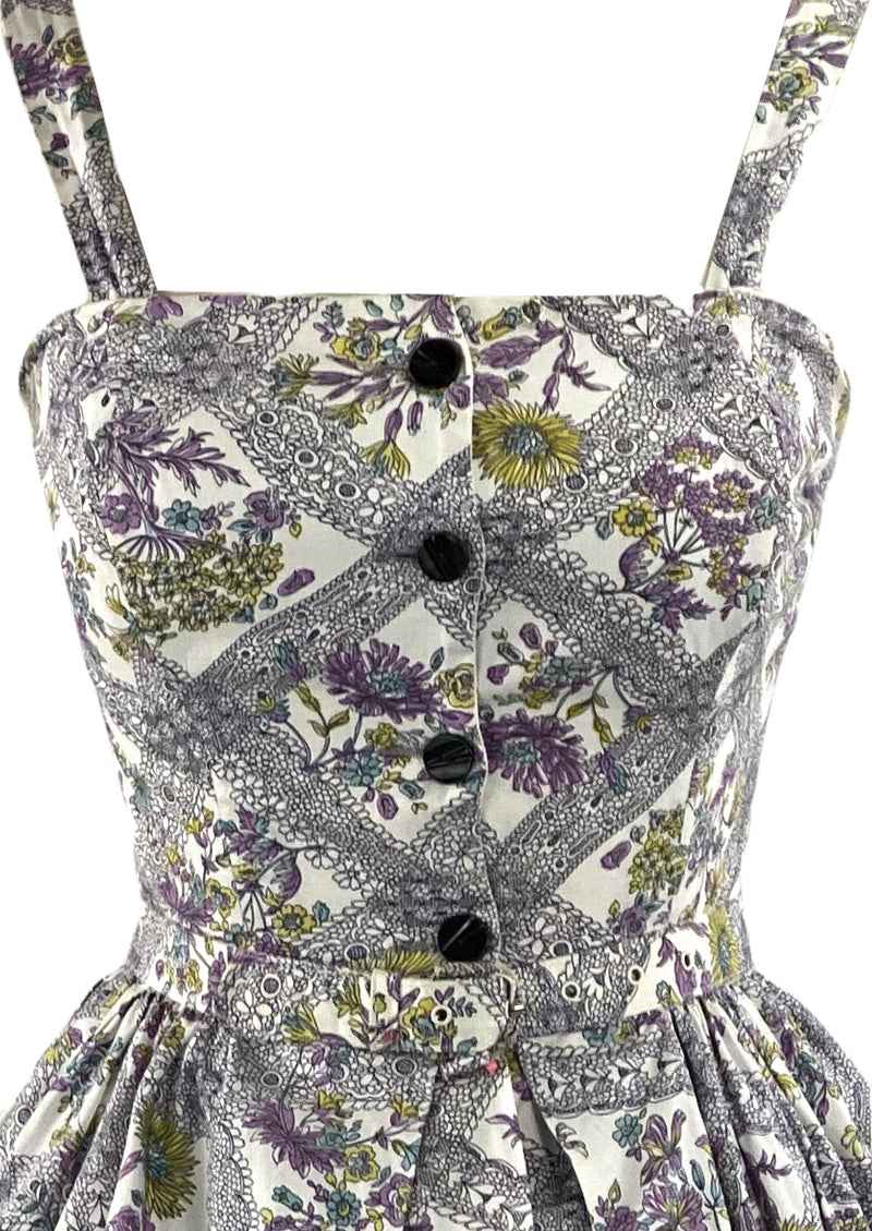 Late 1950s to Early 1960s Lilac Sprig Floral Sundress - NEW!