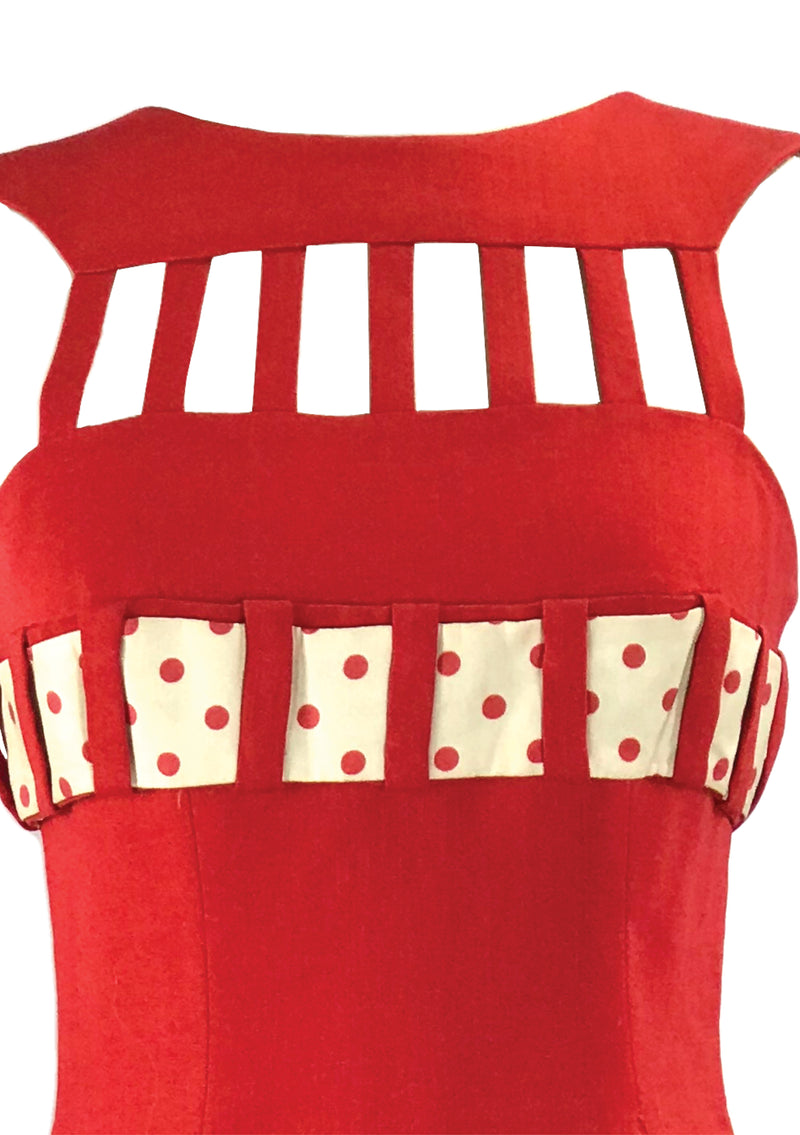 1950s Red Wiggle Dress with Birdcage Neckline - New!