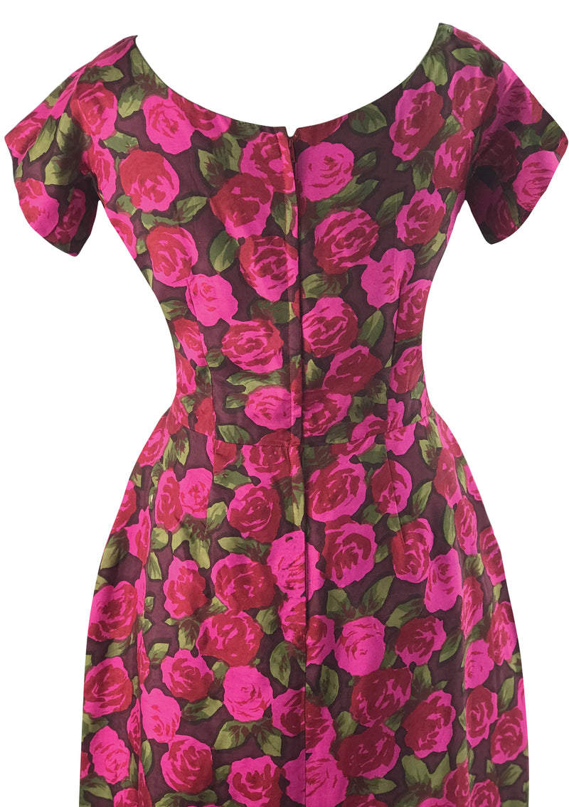 Vintage Designer 1950s Magenta Silk Roses Dress- New! (RESERVED)