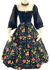 Vintage 1950s Pink Roses on Black Flannel Skirt- New!