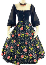 Vintage 1950s Pink Roses on Black Flannel Skirt- New!