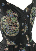 Vintage 1950s Black Medallion Print Cotton Dress - New!