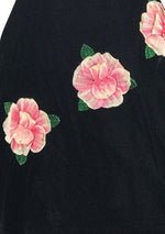 1950s Designer Black Velvet 3D Rose Appliques Dress - New!