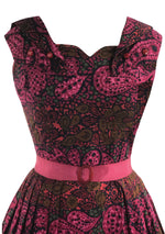 Vintage 1950s Magenta Paisley Print Cotton Dress- New!