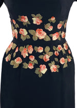 1950s Black Rayon Crepe Designer Dress with Appliqués- New! (SOLD)