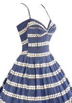 Vintage 1950s Blue and White Circles Cotton Sundress - NEW!