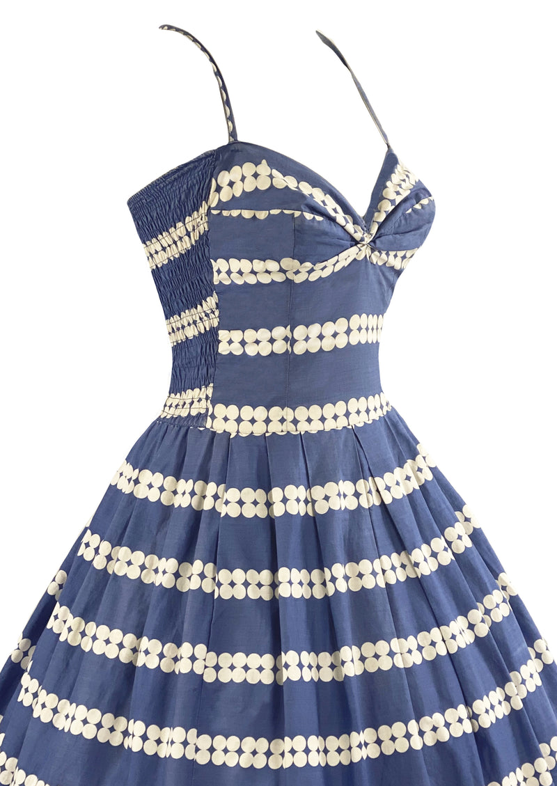 Vintage 1950s Blue and White Circles Cotton Sundress - NEW!