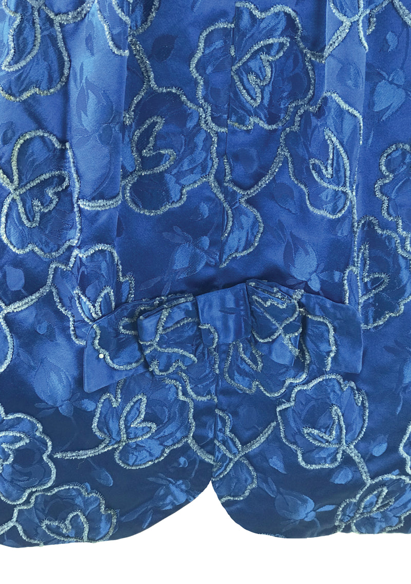 Vintage 1950s - 1960s Blue Roses Brocade Cocktail Dress- New!