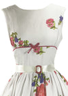 Late 1950s Early 1960s White Floral Garland Pique Dress - New!