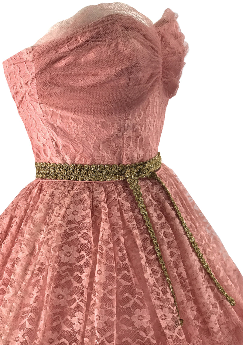 Vintage 1950s Rose Pink Lace Party Dress - New!