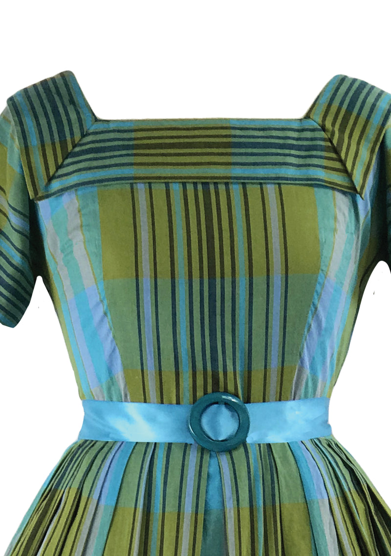 Vintage 1950s Blue Green Plaid Cotton Dress- New! Coutura Vintage Vintage 1950s Blue Green Plaid Cotton Dress- New! Coutura Vintage
