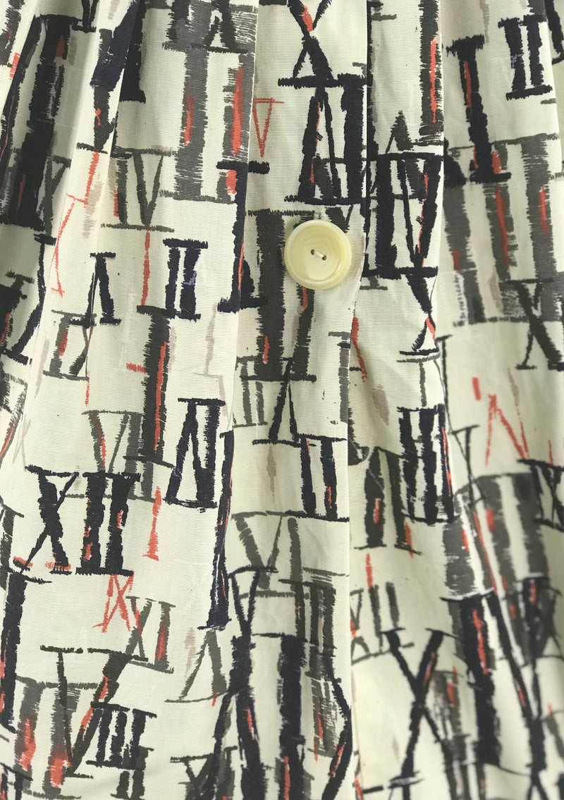 Late 1950 Early 1960 Latin Numerals Novelty Print Cotton Dress - New!