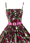 Early 1960s Plum Novelty Print Cotton Sundress - NEW!