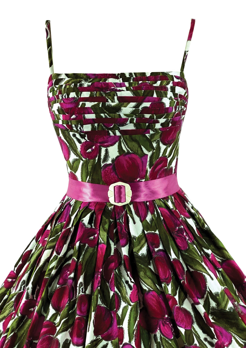 Early 1960s Plum Novelty Print Cotton Sundress - NEW!