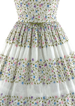 Lovely 1950s White Cotton Embroidered Dress- New!