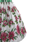 Lovely 1950s Magenta Flowers Cotton Dress- New!