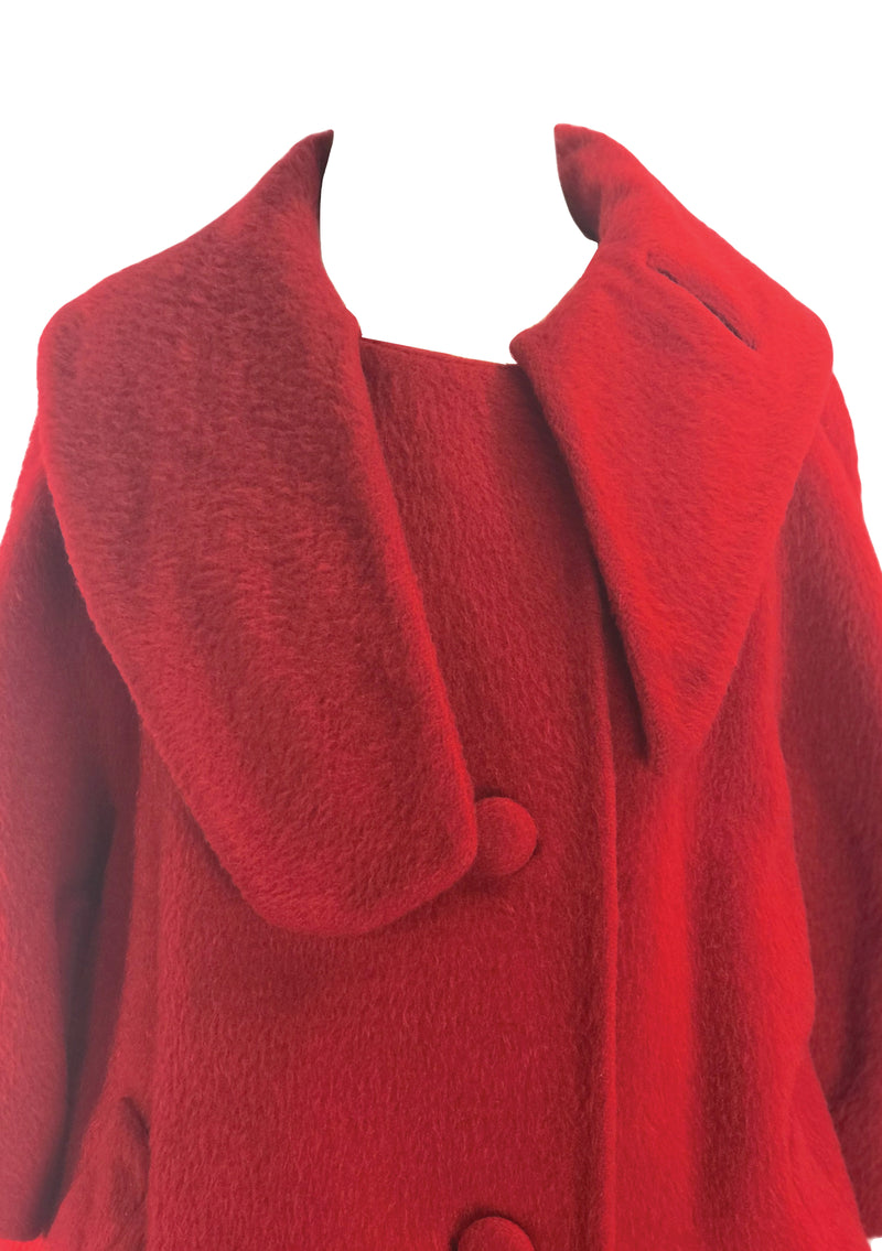 1950s Red Mohair Wool Designer Swing Coat  - New!